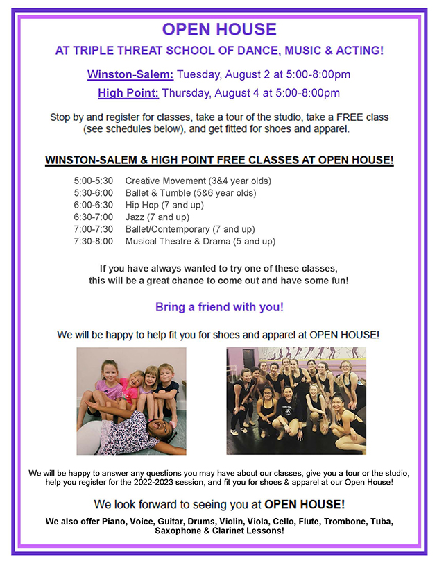 Open House at the Triad's Number 1 studio for Dance, Music, Acting